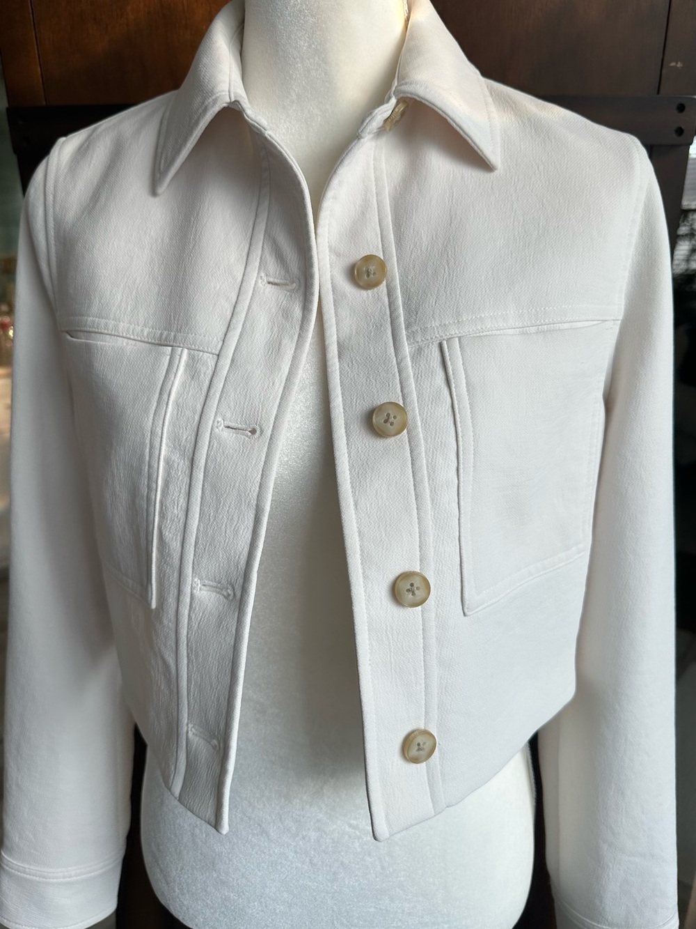 Aritzia White Cropped Button-Up Jacket